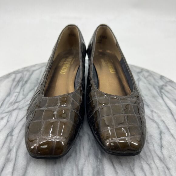 Magdesians California Heels Womens 5.5 Bronze Croc Embossed Closed Toe Career - Picture 3 of 11